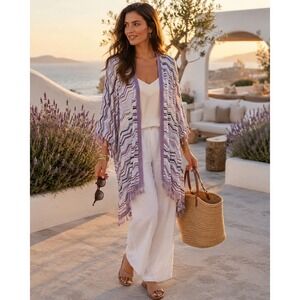 WHBM White House Black Market Chevron Knit Kimono Cardigan Tassel Wrap NWT XS/S